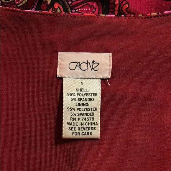 Cache Red Sequin Wrap Dress V-Neck 3/4 Sleeve - Picture 2 of 4